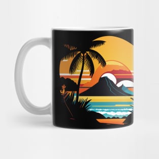 Majestic Coastal Sunset: Palm Trees, Mountains, and the Beach Mug